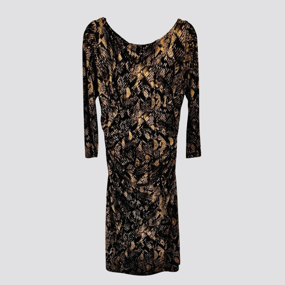Lauren Ralph Lauren Slinky Snake Print Ruched Faux Wrap Cocktail Dress 14